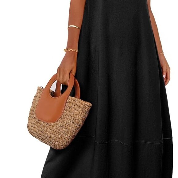 Women's 2025 Summer Beach Dress Scoop Neck Sleeveless Loose Tank Dress - Picture 1 of 7
